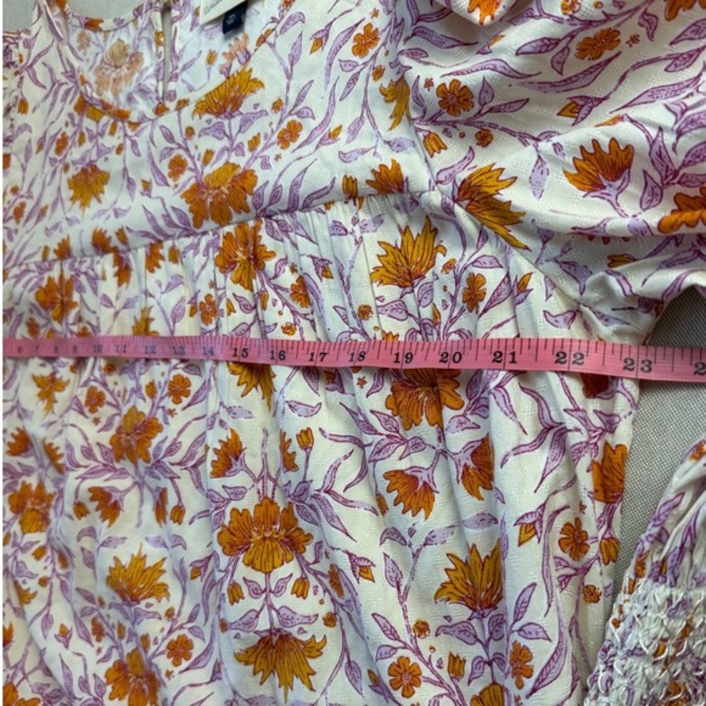 Universal Thread XXL Floral Puff Sleeve Babydoll Blouse Orange Purple Boho Top - Picture 6 of 7